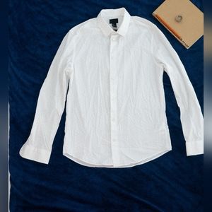 H&M Mens Dress Shirt White with Blue Polka Dots